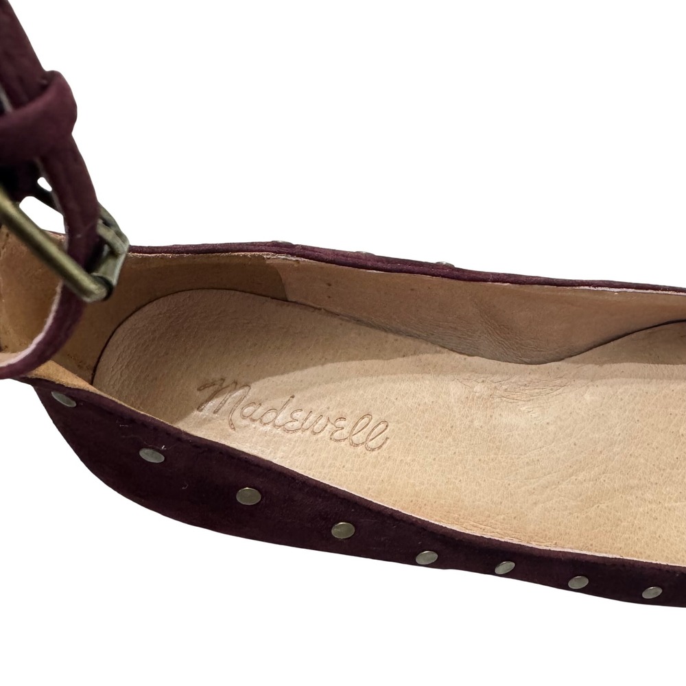 Madewell Inez Stud Ankle Strap Pumps Womens 9.5 Burgundy Suede Excellent Studded - Picture 10 of 11